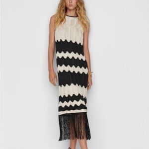 Mango Black and White Fringe Knit Dress
